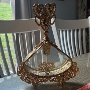 Vintage Large ornate ormolu Filigree Rose Footed perfume Bottle.